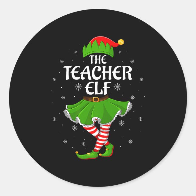 Teacher Elf Christmas Family Girls Women Elf Squad Classic Round Sticker (Front)