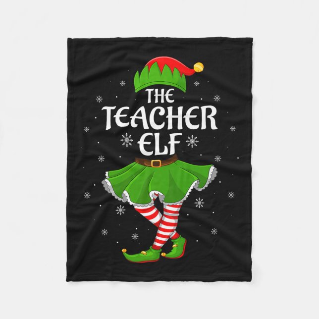 Teacher Elf Christmas Family Girls Women Elf Squad Fleece Blanket (Front)
