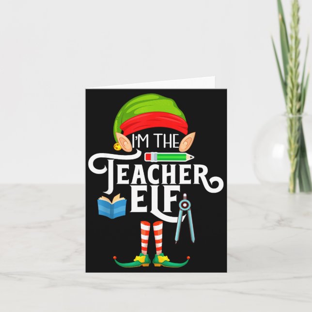 Teacher Elf Family Matching Christmas  Card (Front)