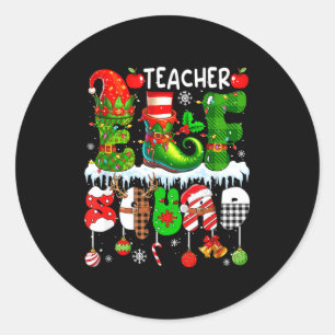 Teacher Elf Squad Xmas Colorful Elf Hat Scute Ss C Classic Round Sticker