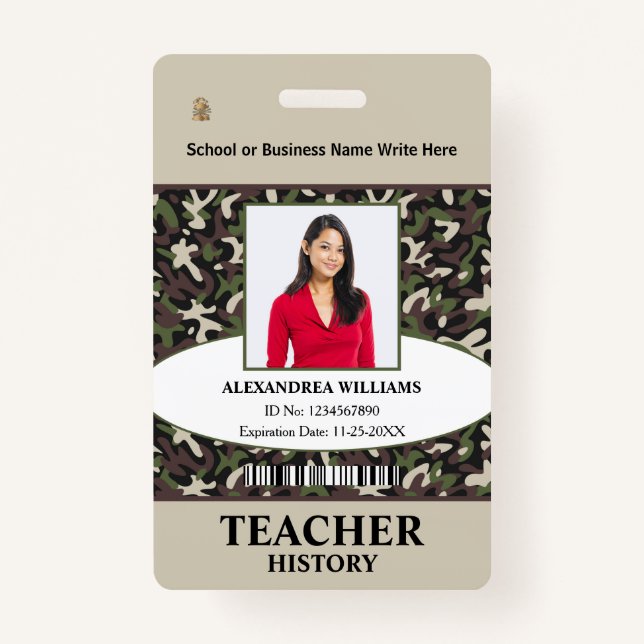 Teacher Employee Photo Logo Name ID Custom ID Badge (Front)