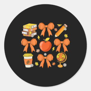 Teacher Fall Shirt Coquette Bow Pumpkin Autumn Tha Classic Round Sticker