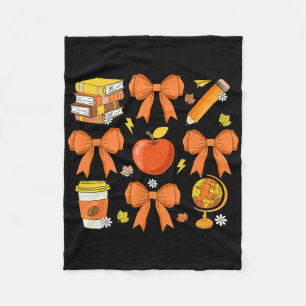 Teacher Fall Shirt Coquette Bow Pumpkin Autumn Tha Fleece Blanket