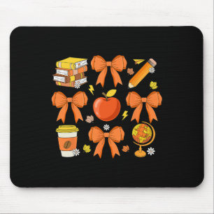 Teacher Fall Shirt Coquette Bow Pumpkin Autumn Tha Mouse Mat