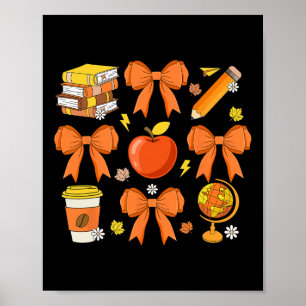 Teacher Fall Shirt Coquette Bow Pumpkin Autumn Tha Poster