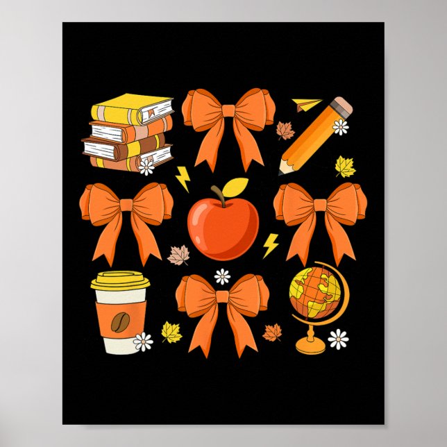 Teacher Fall Shirt Coquette Bow Pumpkin Autumn Tha Poster (Front)
