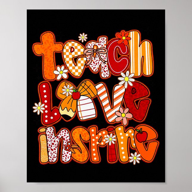 Teacher Fall,teach Love Insre,autumn Teacher Funny Poster (Front)