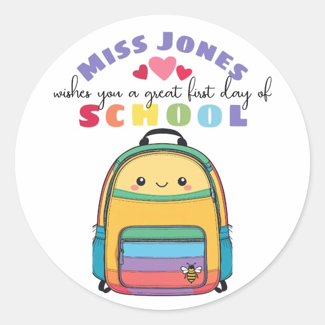 teacher first day of term class welcome cute bee classic round sticker (Front)
