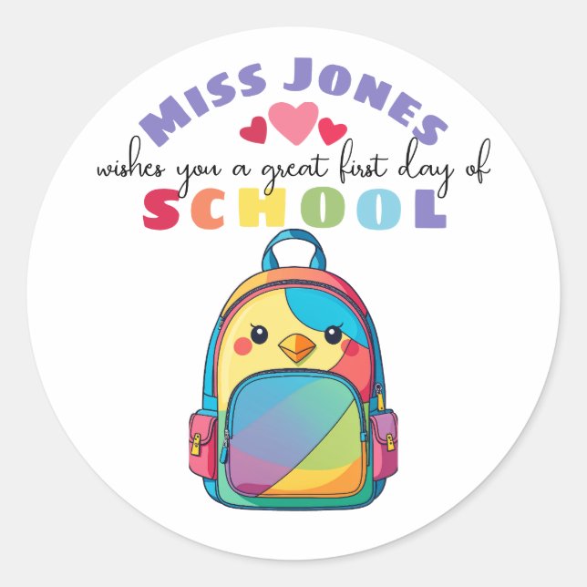 teacher first day of term class welcome cute bird classic round sticker (Front)