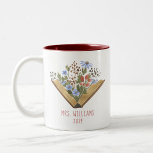 Teacher Floral Books Two-Tone Coffee Mug