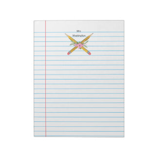 Teacher Floral Pencils Notebook Paper Stripes Notepad