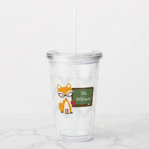 Teacher Fox Chevron Pattern Acrylic Tumbler
