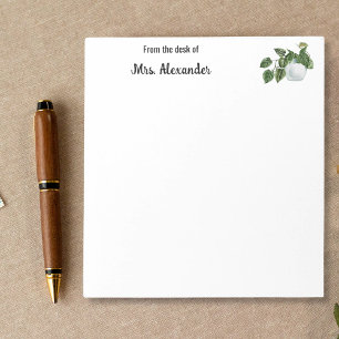 Teacher From The Desk Of Cute Botanical Watercolor Notepad