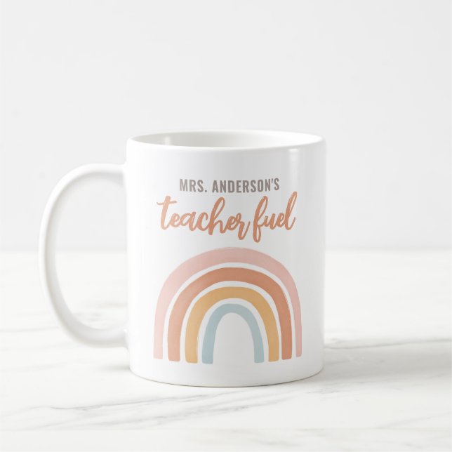 Teacher Fuel Boho Rainbow Teacher Appreciation Coffee Mug (Left)