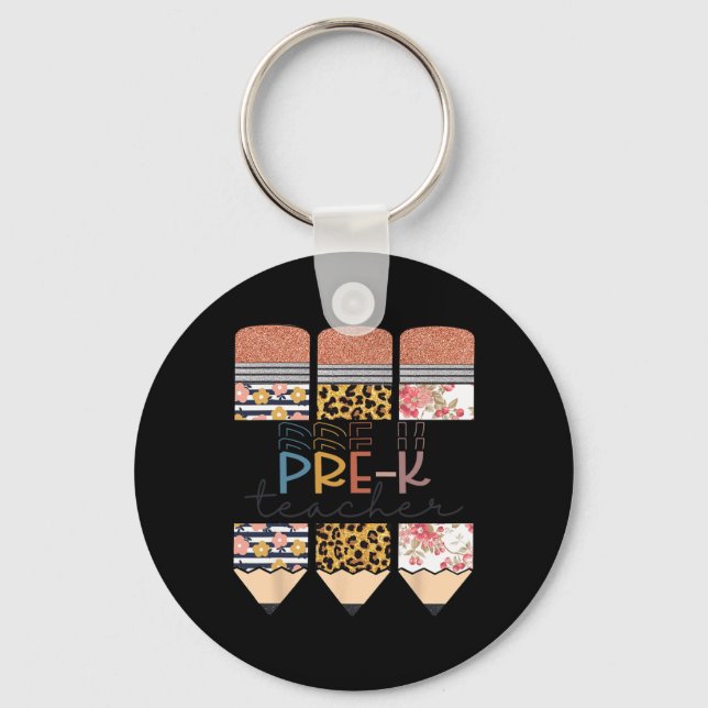 Teacher Fun Leopard Pencil Happy First Day Of Scho Key Ring (Front)