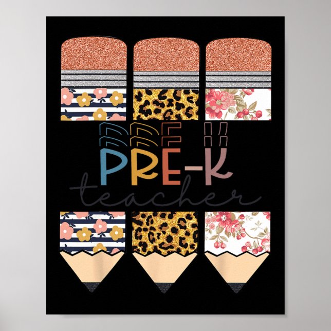 Teacher Fun Leopard Pencil Happy First Day Of Scho Poster (Front)