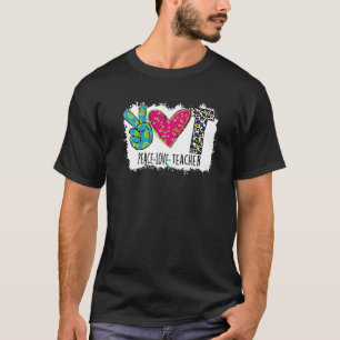 Teacher Fun Peace Love Teacher Colourful Leopard T-Shirt