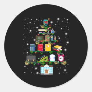 Teacher Gift Christmas tree with school related Classic Round Sticker