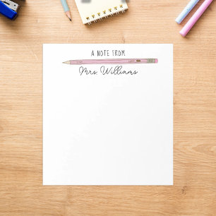 Teacher Gift Custom Illustrated Pink Pencil Notepa Notepad