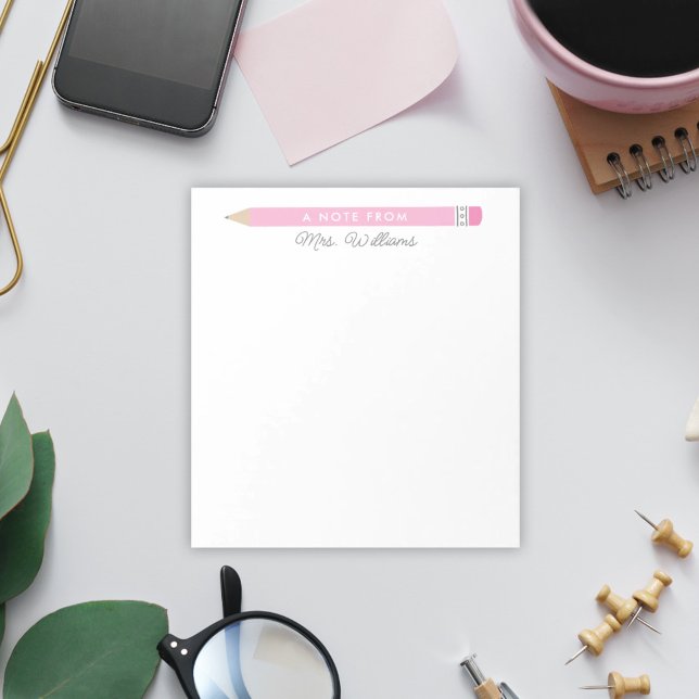 Teacher Gift Custom Illustrated Simple Pink Pencil Notepad (Creator Uploaded)