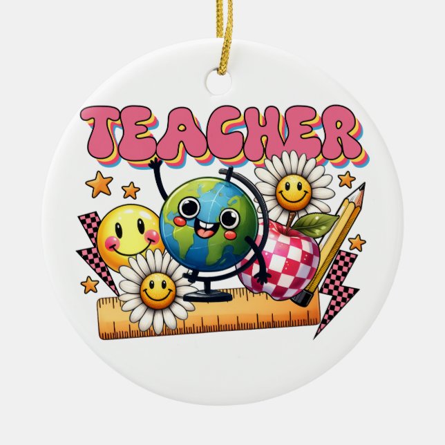 Teacher Gift | Floral Teacher Ceramic Tree Decoration (Front)