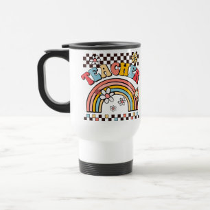 Teacher gift groovy boho rainbow chequerboard  travel mug