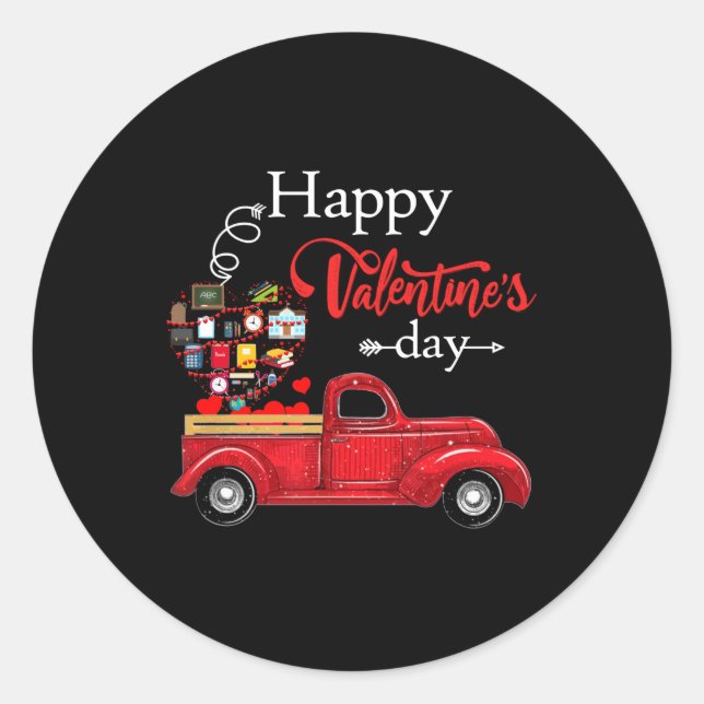 Teacher Gift | Happy Valentine's Day Classic Round Sticker (Front)