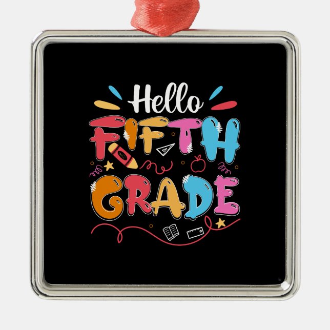 Teacher Gift | Hello Fifth Grade Metal Tree Decoration (Front)