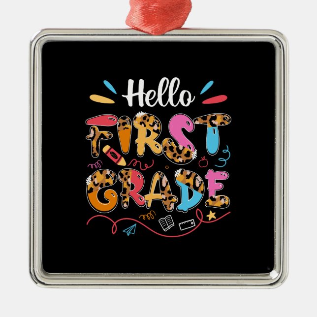Teacher Gift | Hello First Grade Metal Tree Decoration (Front)