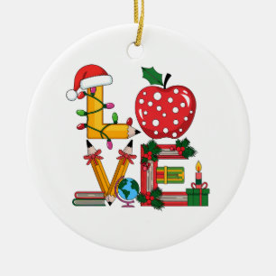 Teacher Gift Love Pencil Apple Books Ceramic Tree Decoration