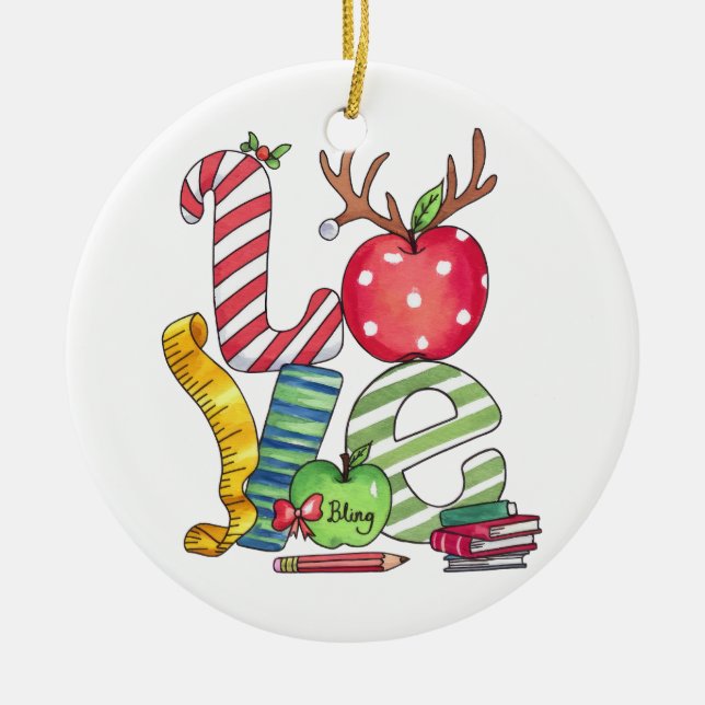 Teacher Gift | Love Pencil Apple Ceramic Tree Decoration (Front)