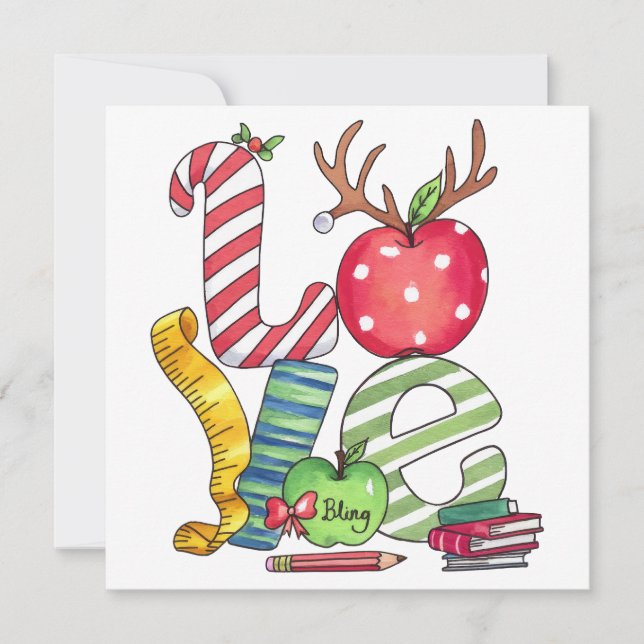 Teacher Gift | Love Pencil Apple Invitation (Front)