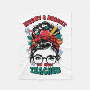 Teacher Gift Merry And Bright Teacher Fleece Blanket