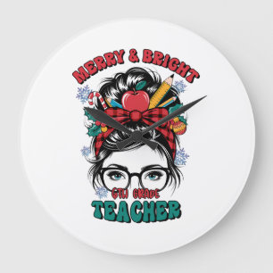 Teacher Gift Merry And Bright Teacher Large Clock