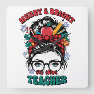 Teacher Gift Merry And Bright Teacher Square Wall Clock