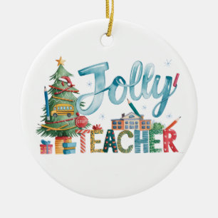 Teacher Gift Merry Christmas Jolly Teacher Ceramic Tree Decoration