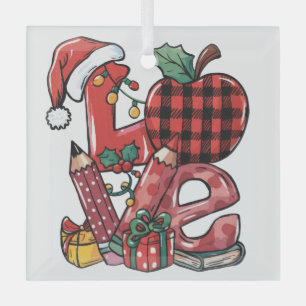 Teacher Gift Merry Christmas Love Glass Tree Decoration
