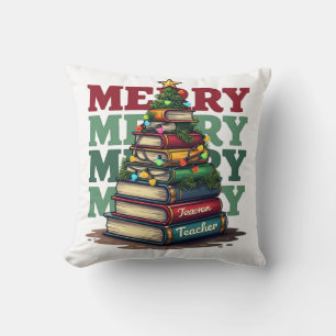 Teacher Gift Merry Christmas Teacher Books Cushion