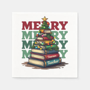 Teacher Gift Merry Christmas Teacher Books Napkin