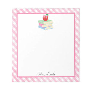 Teacher Gift Notepad Back to School Pink Gingham