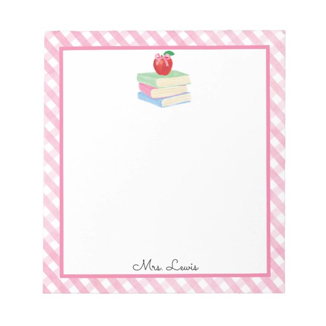 Teacher Gift Notepad Back to School Pink Gingham (Front)