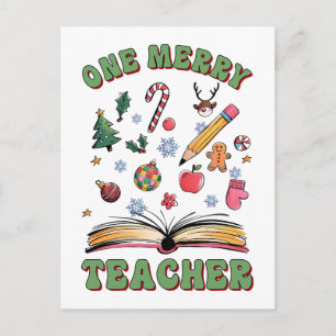 Teacher Gift   One Merry Teacher Holiday Postcard