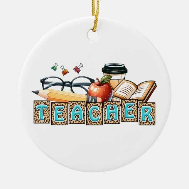 Teacher Gift | Pencil Teacher Ceramic Tree Decoration (Front)