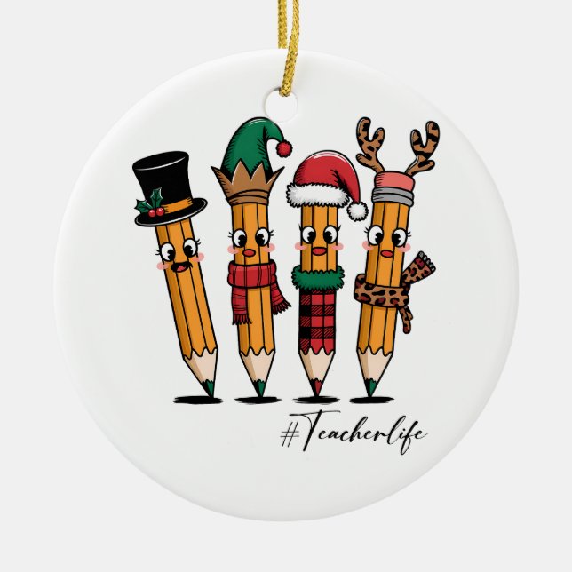 Teacher Gift | Pencil Teacher Life Ceramic Tree Decoration (Front)