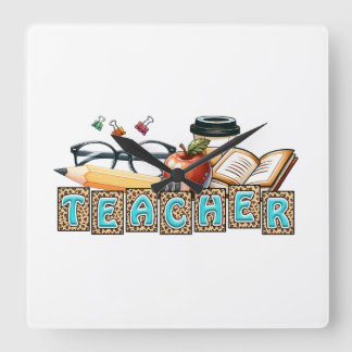 Teacher Gift | Pencil Teacher Square Wall Clock