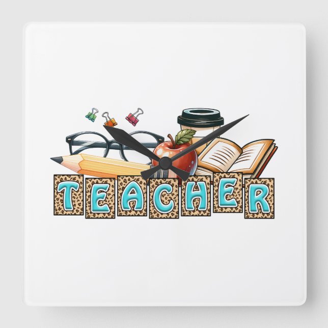 Teacher Gift | Pencil Teacher Square Wall Clock (Front)