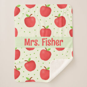 Teacher gift personalised watercolor apple pattern sherpa blanket