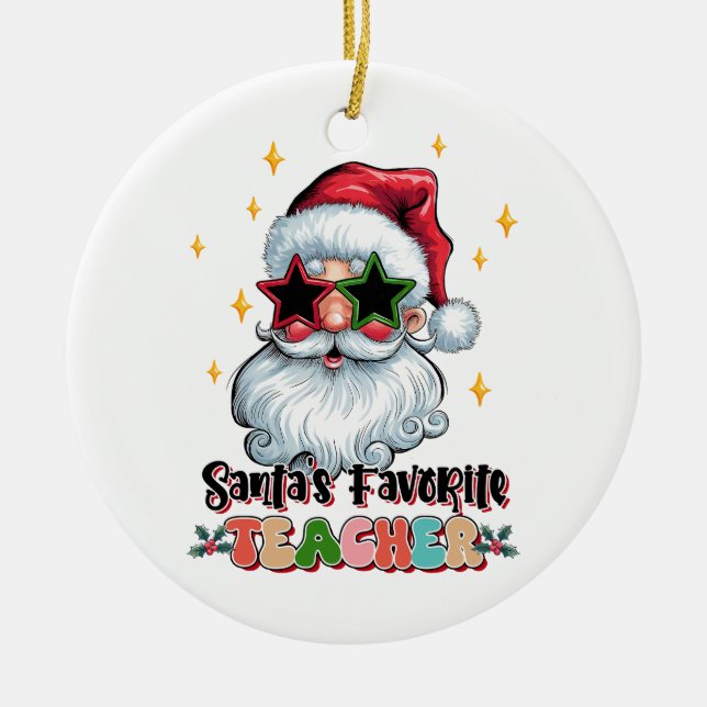Teacher Gift | Santas Favourite Teacher Ceramic Tree Decoration (Front)