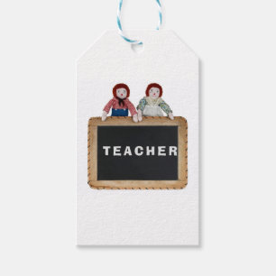 TEACHER gift tag card Raggedy Ann Andy chalkboard.