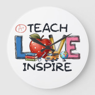 Teacher Gift Teach Love Inspire Large Clock